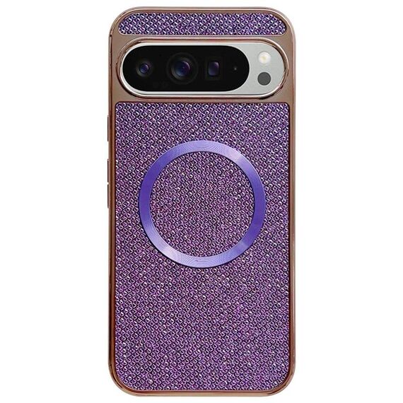 Custodia per telefono MagSafe con rivestimento galvanico in PC glitterato per Google Pixel 9 Pro XL (viola)