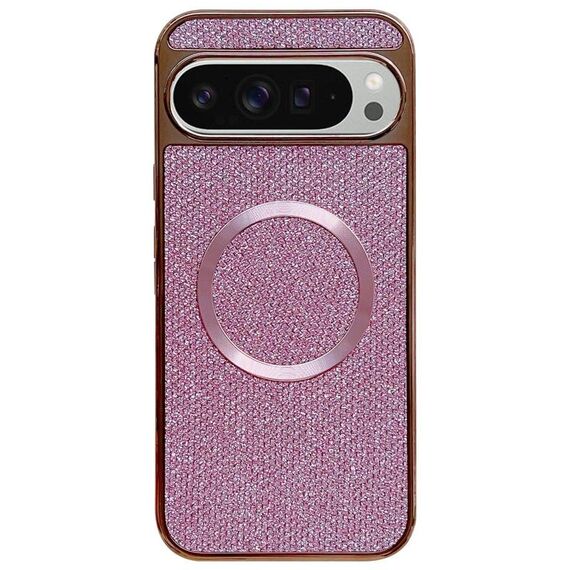 Custodia per telefono MagSafe con rivestimento galvanico in PC glitterato per Google Pixel 9 Pro XL (rosa)