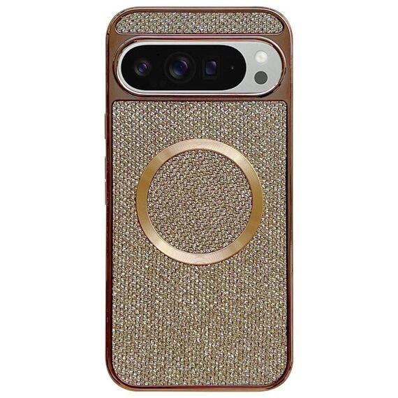 Custodia per telefono MagSafe con rivestimento galvanico in PC glitterato per Google Pixel 9 Pro XL (oro)