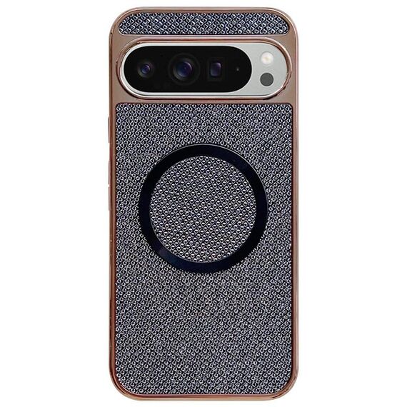 Custodia per telefono MagSafe con rivestimento galvanico in PC glitterato per Google Pixel 9 Pro XL (nero)