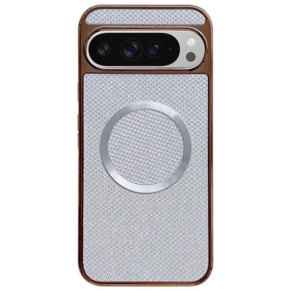 Custodia per telefono MagSafe con rivestimento galvanico in PC glitterato per Google Pixel 9 Pro XL (bianca)