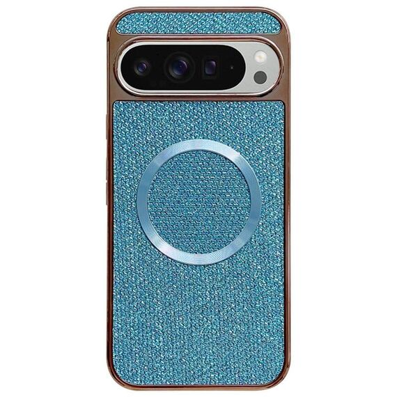 Custodia per telefono MagSafe con rivestimento galvanico in PC glitterato per Google Pixel 9 Pro XL (blu)