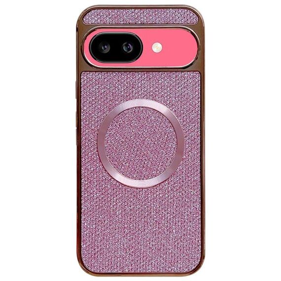 Custodia per telefono MagSafe con rivestimento galvanico in PC glitterato per Google Pixel 9a (rosa)
