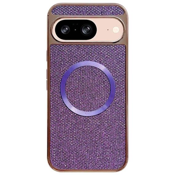 Custodia per telefono MagSafe con rivestimento galvanico in PC glitterato per Google Pixel 8 (viola)