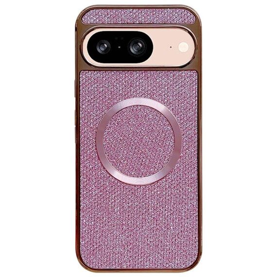 Custodia per telefono MagSafe con rivestimento galvanico in PC glitterato per Google Pixel 8 (rosa)