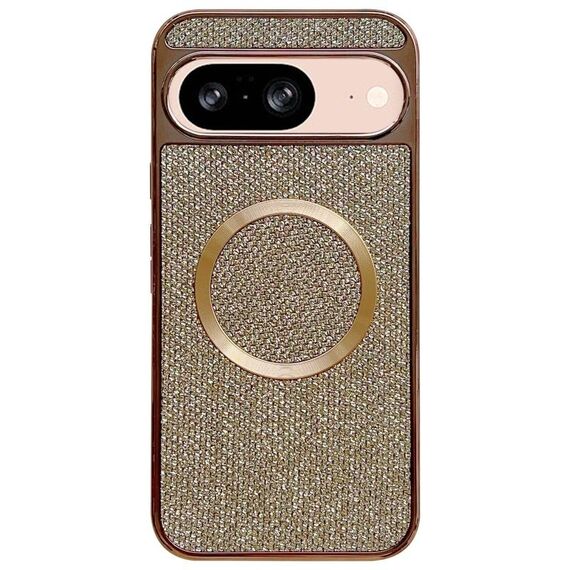 Custodia per telefono MagSafe con rivestimento galvanico in PC glitterato per Google Pixel 8 (oro)