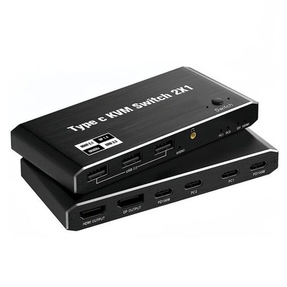 K7 con 3 porte USB 2.0, switcher KVM di tipo C, HD/DP 8K a 60 Hz, ricarica PD da 100 W