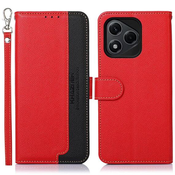 Custodia per telefono in pelle con texture Litchi KHAZNEH per Honor 400 Lite con protezione RFID (rossa)