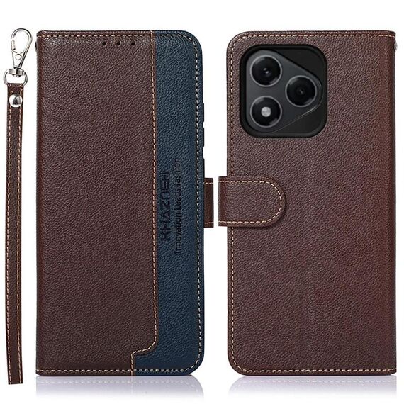 Custodia per telefono in pelle con texture Litchi KHAZNEH per Honor 400 Lite con protezione RFID (marrone)