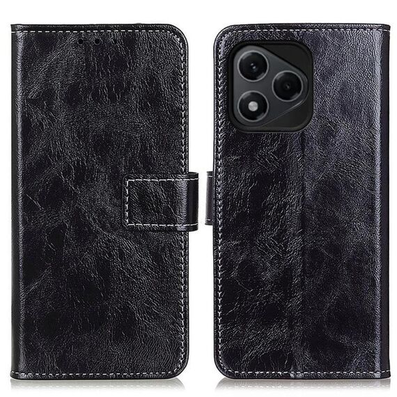 Custodia a libro in pelle con texture Crazy Horse per Honor 400 Lite (nera)