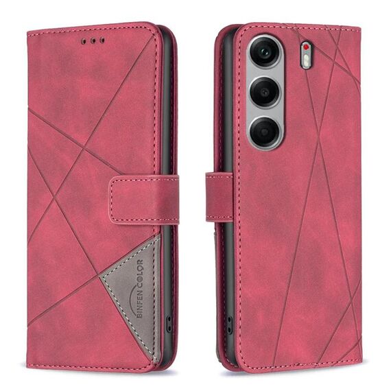 Custodia in pelle con texture a rombi e fibbia magnetica per Tecno Camon 40 (rossa)