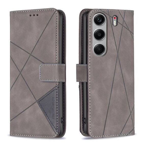 Custodia in pelle con texture a rombi e fibbia magnetica per Tecno Camon 40 (grigio)