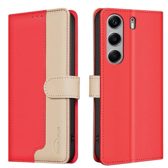 Custodia antifurto RFID in pelle per Tecno Camon 40 Pro 5G, colore abbinato (rosso)