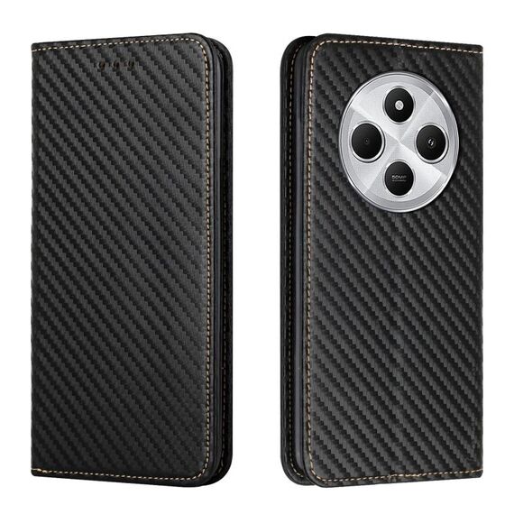 Custodia per telefono in pelle con flip magnetico in fibra di carbonio per Redmi A4 5G (nera)