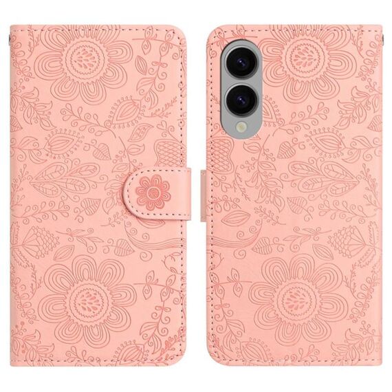 Custodia in pelle con motivo floreale in rilievo per Samsung Galaxy S25 Edge 5G (rosa)