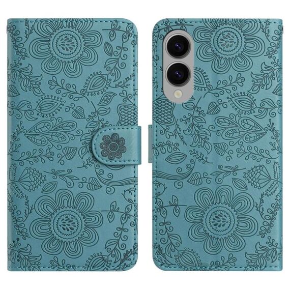 Custodia in pelle con motivo floreale in rilievo per Samsung Galaxy S25 Edge 5G (verde scuro)