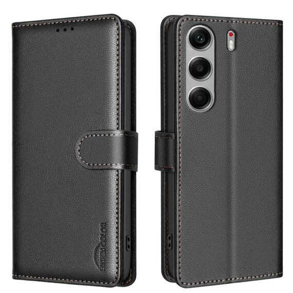 Custodia antifurto in pelle con texture Litchi per Tecno Camon 40 RFID (nera)