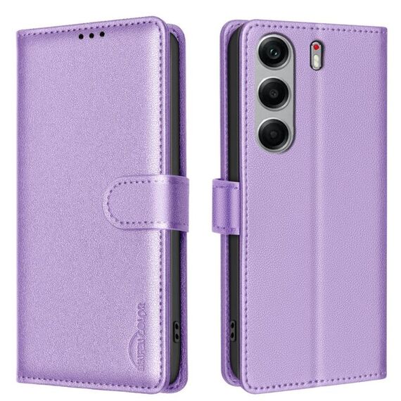 Custodia in pelle antifurto con texture Litchi e protezione RFID per Tecno Camon 40 Pro 5G (viola)