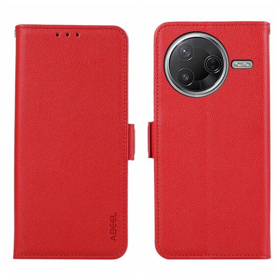 Custodia per telefono ABEEL con motivo Litchi magnetico laterale in pelle con protezione RFID per Xiaomi Poco F7 Pro / F7 Ultra (rossa)