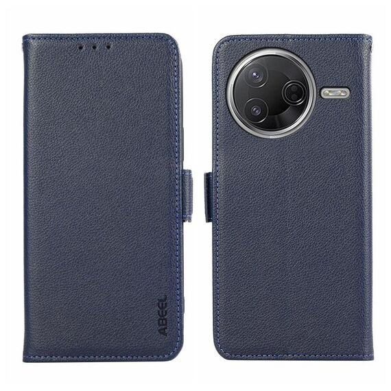 Custodia per telefono ABEEL con motivo Litchi magnetico laterale in pelle con protezione RFID per Xiaomi Poco F7 Pro / F7 Ultra (blu)