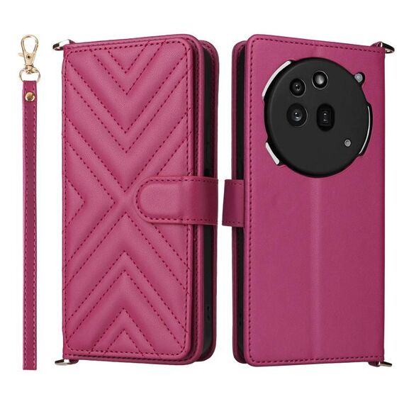 Custodia in pelle multifunzione For Nothing Phone 3a Pro con 6 slot per carte e cinturino da polso (rosso rosa)