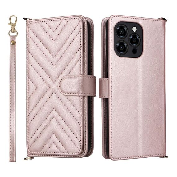 Custodia in pelle multifunzionale con 6 slot per schede per Doogee Note 58 / Note 58 Pro con cinturino da polso (rosa)