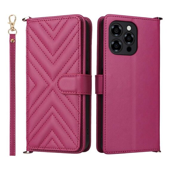Custodia in pelle multifunzione con 6 slot per schede per Doogee Note 58 / Note 58 Pro con cinturino da polso (rosso rosa)