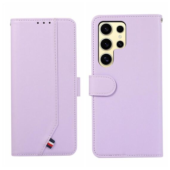 Custodia per telefono in pelle con texture delicata e giunzioni RFID ABEEL per Samsung Galaxy S22 Ultra 5G (viola)