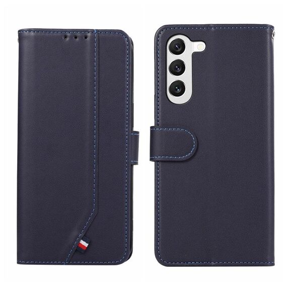 Custodia per telefono in pelle con trama delicata e RFID ABEEL per Samsung Galaxy S23 5G (blu)