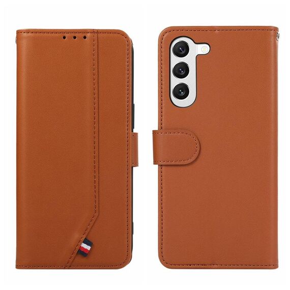 Custodia per telefono in pelle con texture delicata e giunzioni RFID ABEEL per Samsung Galaxy S23 5G (marrone)