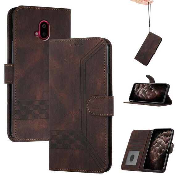 Custodia a libro in pelle con effetto pelle effetto cubo per Fujitsu Arrows F-52B (marrone)
