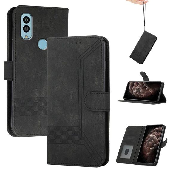 Custodia a libro in pelle con effetto pelle cubica per Kyocera Android One S10 / S9 (nera)