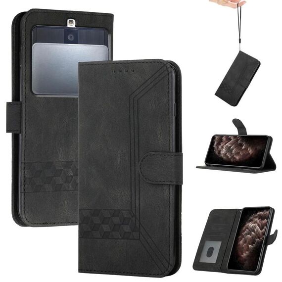 Custodia a libro in pelle con effetto pelle per Kyocera Basio 3 Cubic Skin Feel (nera)