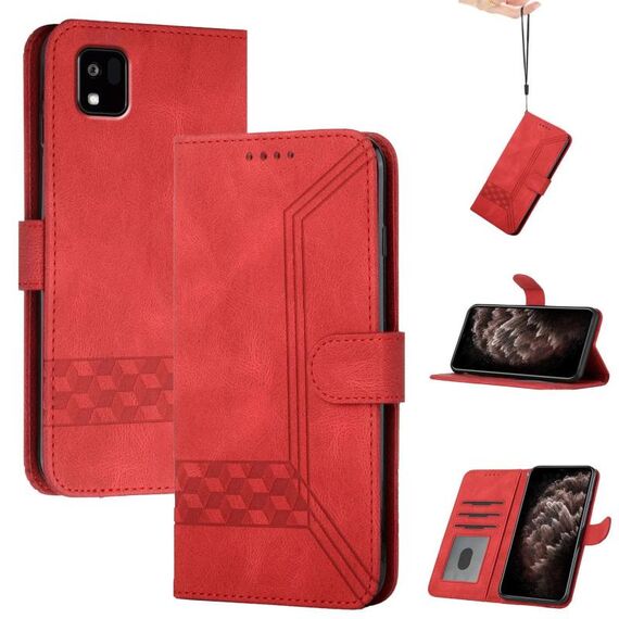 Custodia a libro in pelle con effetto pelle cubica per Kyocera Kantan Sumaho3 A205KC (rossa)