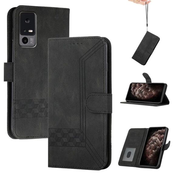 Custodia in pelle con flip effetto pelle cubica per TCL 40 XE / 40 NxtPaper 5G (nera)