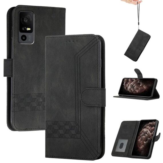 Custodia a libro in pelle con effetto pelle cubica per TCL 40 R 5G (nera)