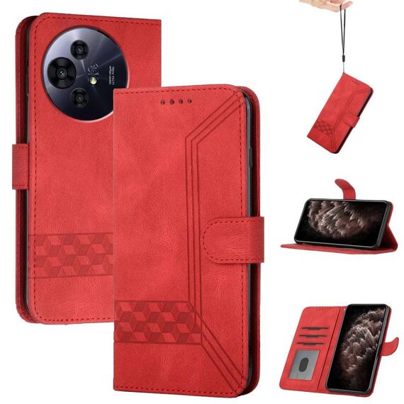 Custodia per telefono in pelle flip con motivo cubico TCL 50 NxtPaper (rossa)