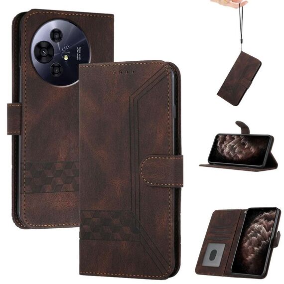 Custodia in pelle flip con effetto pelle cubica per TCL 50 NxtPaper (marrone)
