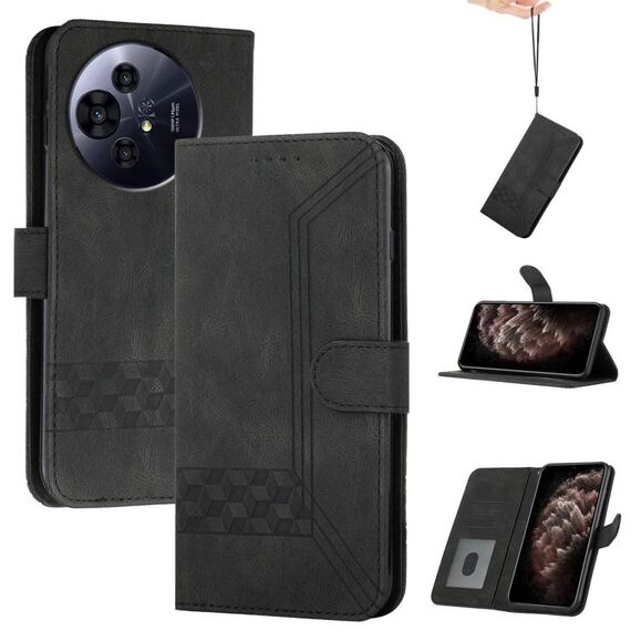 Custodia in pelle flip con effetto pelle cubica per TCL 50 Pro NxtPaper (nera)