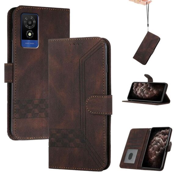 Custodia in pelle con effetto pelle a conchiglia per TCL 501 Cubic Skin Feel (marrone)