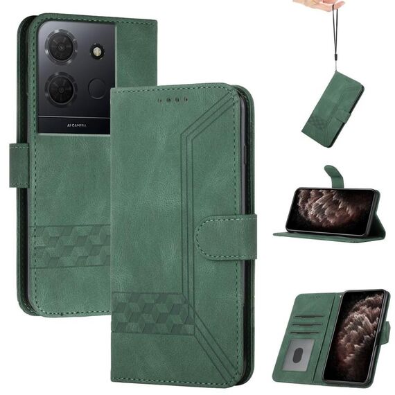 Custodia in pelle flip con effetto pelle cubica per TCL 503 (verde)
