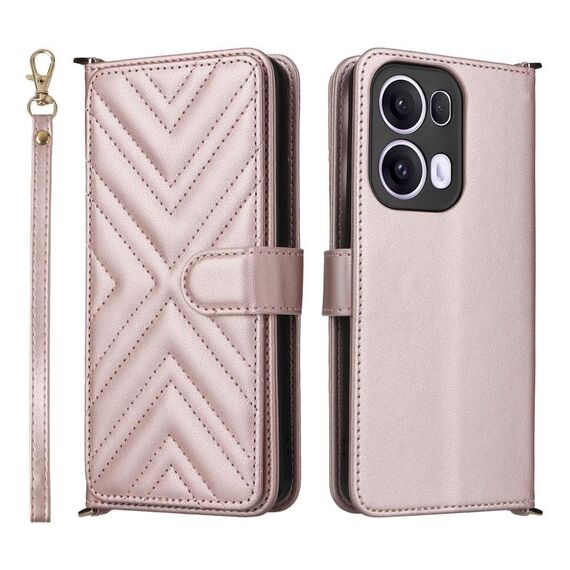 Custodia in pelle multifunzionale con 6 slot per schede per OPPO Reno13 Pro 5G, con cinturino da polso (rosa)