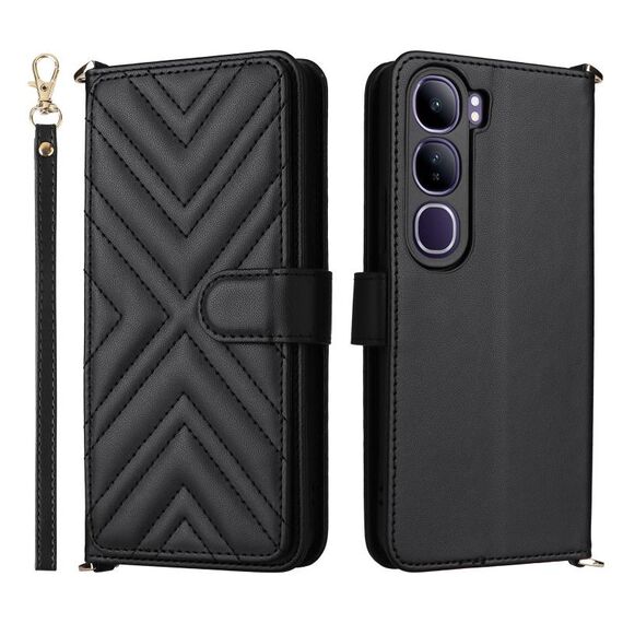 Custodia in pelle multifunzione con 6 slot per schede per vivo V40 Lite 4G / 5G IDN / Y300 5G con cinturino da polso (nero)