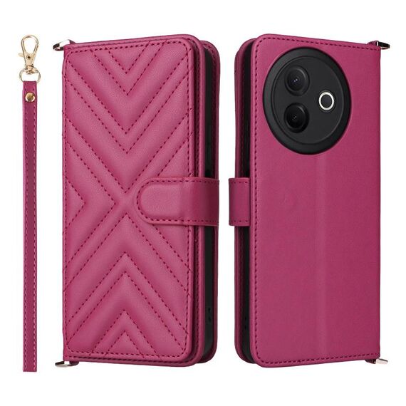 Custodia in pelle multifunzionale con 6 slot per schede per vivo Y39 5G / Y300i 5G e cinturino da polso (rosso rosa)