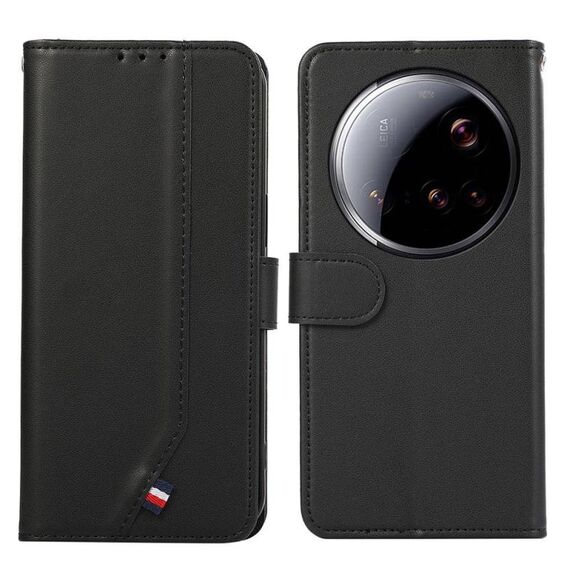 Custodia per telefono in pelle con trama delicata e RFID ABEEL per Xiaomi 15 Ultra (nera)