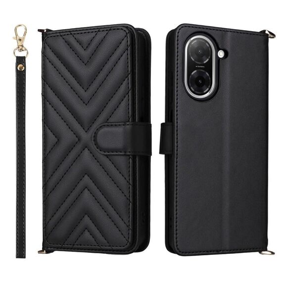 Custodia in pelle multifunzionale con 6 slot per schede per Xiaomi Poco C71 / Redmi A5 4G da 171,7 mm con cinturino da polso (nera)
