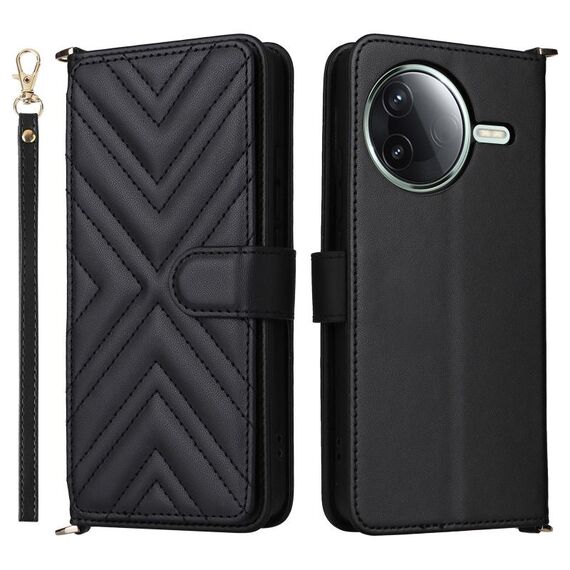 Custodia in pelle multifunzione con 6 slot per schede per Redmi K80 5G / K80 Pro 5G e cinturino da polso (nero)