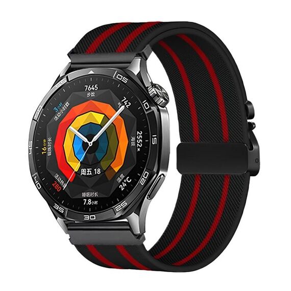 Cinturino per orologio in nylon elastico intrecciato con fibbia a paracadute da 22 mm (nero e rosso)