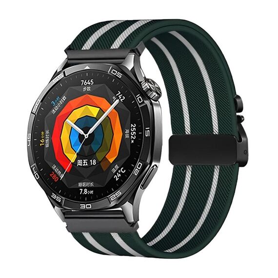 Cinturino per orologio in nylon elastico intrecciato con fibbia a paracadute da 22 mm (verde scuro e bianco)