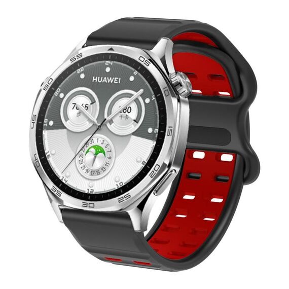 Cinturino per orologio in silicone con fibbia borchiata a doppia fila da 22 mm (nero e rosso)
